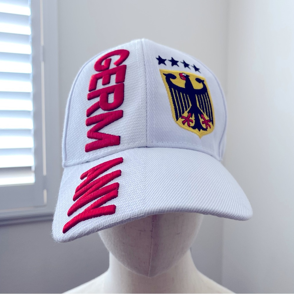 Germany White 4 Stars Deutscher Fussball - Bund Logo Embossed Hat Cap